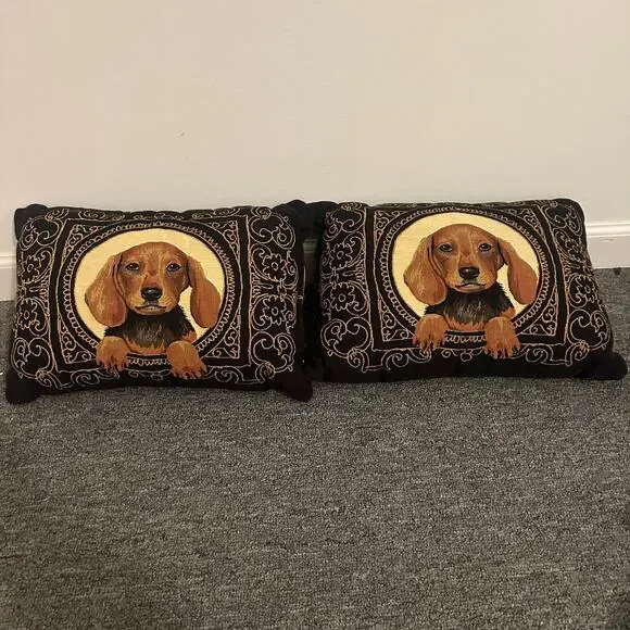 2 Red Dachshund Dog Belgian Tapestry Pillows 16" x 11" Dog Pillow - Picture 2 of 3